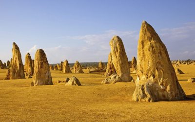 The Pinnacles, seen here like soldiers advancing into battle, are limestone formations contained within Nambung National Park, near the town of Cervantes in Western Australia.
